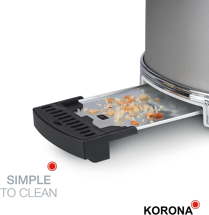 Korona 21667 Toaster | 2 Scheiben | Retro Design | Grau | 6 Bräunungsstufen | Retro | Auftauen,Röste