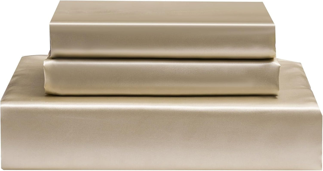 YASMENG Satin Bettwäsche 135x200 Beige Dunkelgrau Wendebettwäsche Einfarbig Seide Bettwäsche Satin G