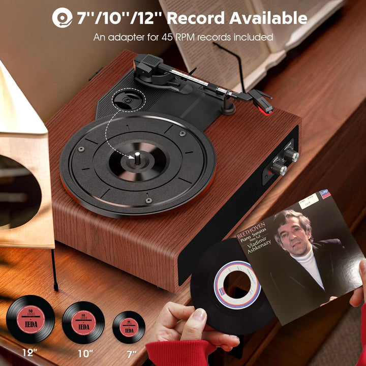 Plattenspieler, FYDEE Vinyl Plattenspieler mit Eingebauten Stereo-Lautsprechern, 3 Geschwindigkeiten