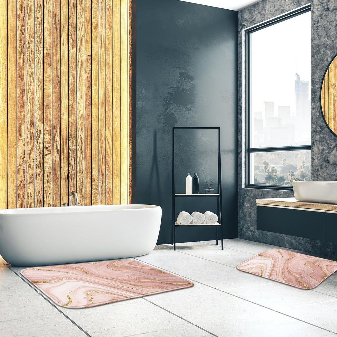 Britimes Badematten für Badezimmer, Badezimmerteppiche, rutschfest, Marmor, waschbarer Bezug, Bodenv