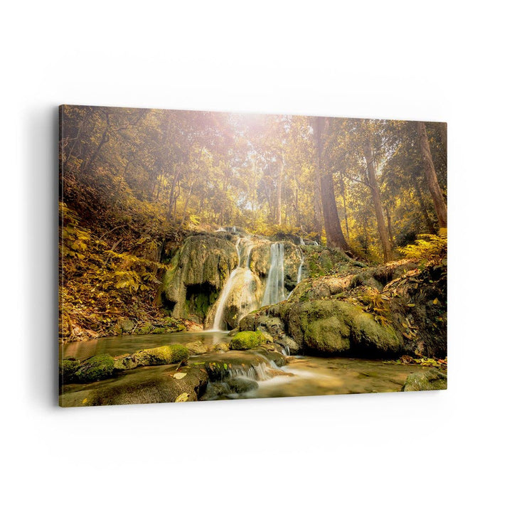 Bilder auf Leinwand 100x70cm Leinwandbild Wald Wasserfall Natur Umwelt Gross Wanddeko Bild Schlafzim