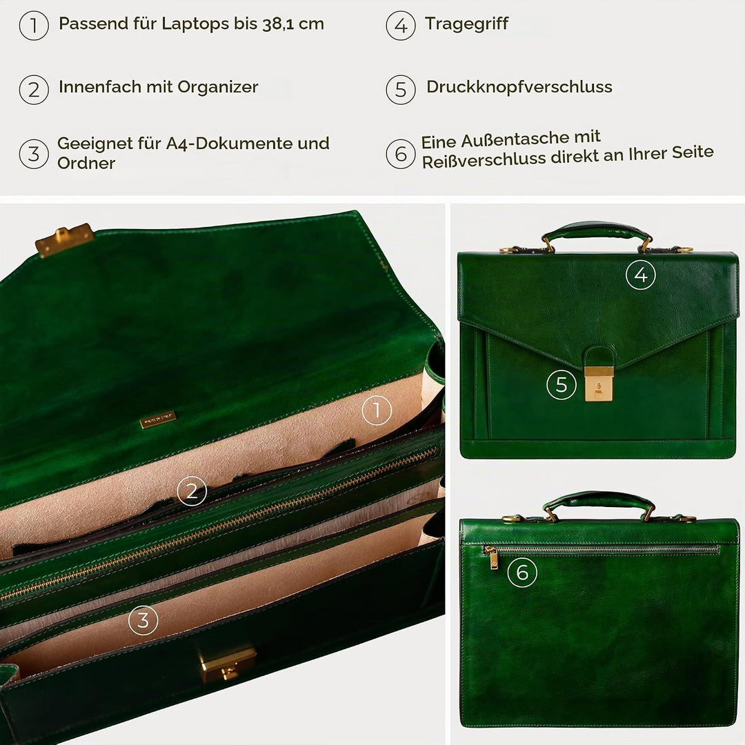 Time Resistance Aktentasche für Herren 100% Leder - Handgefertigt in Italien - Arbeitstasche - Lapto