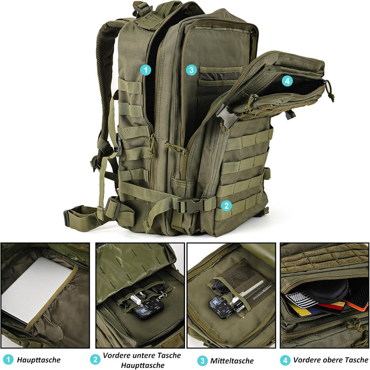 TANTOMI Taktischer Rucksack, 45L Militär Rucksack, Outdoor Rucksack, Travel Backpack, Tactical Backp
