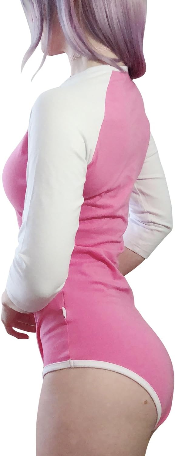 LittleForBig Baumwolle Strampler Onesie Pyjamas Bodysuit -Baseball Raglan Ärmel Rosa XS, Rosa XS