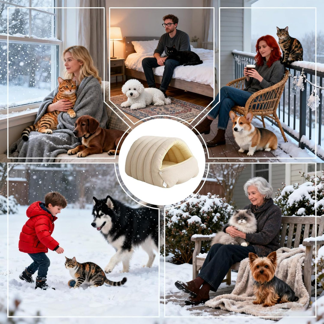 Geschlossenes Winterkatzenbett, herausnehmbares, wärmendes Winterhöhlenbett für Haustiere mit Rutsch