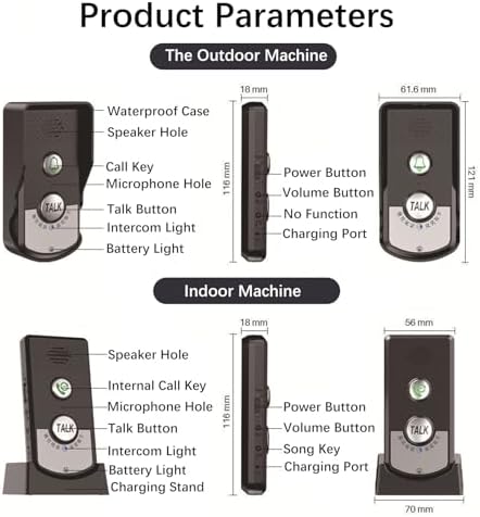 2 Wege Sprach Gegensprechanlage Kabellose Gegensprechanlage Türklingeln Wiederaufladbare Kabellose G