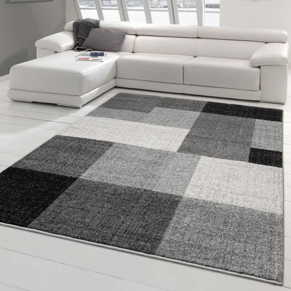 Grosser Teppich für Wohnzimmer | dezente Quadrate | Creme grau, Grösse 240x330 cm 240x330 cm Creme G