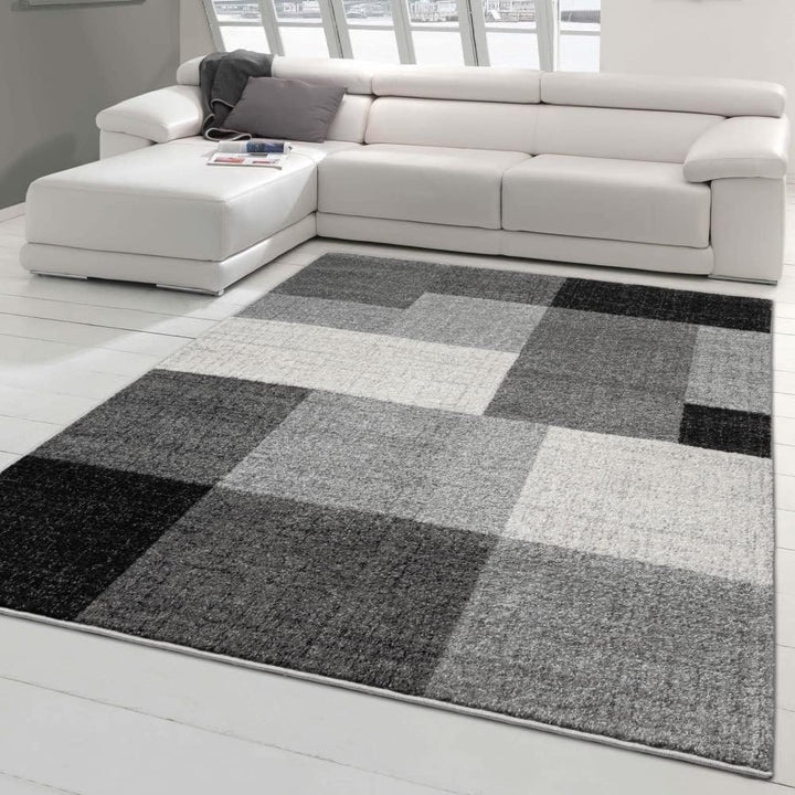 Grosser Teppich für Wohnzimmer | dezente Quadrate | Creme grau, Grösse 240x330 cm 240x330 cm Creme G