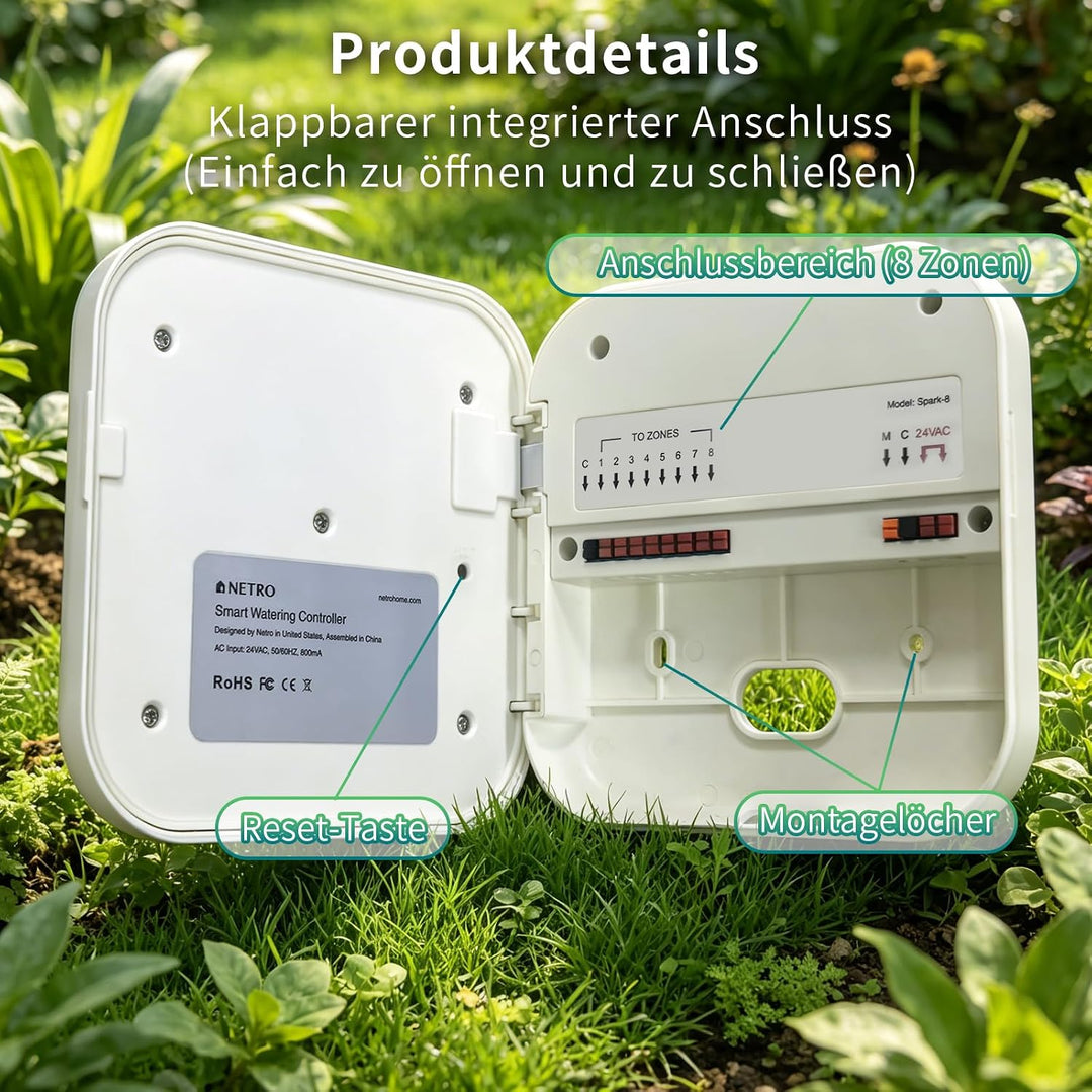 Netro Spark Smart Sprinkler-Controller, WiFi, wetterbewusst, Fernzugriff (8 Zonen), 8 Zone