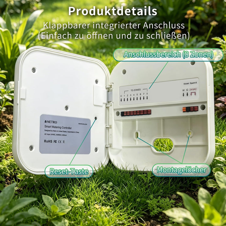 Netro Spark Smart Sprinkler-Controller, WiFi, wetterbewusst, Fernzugriff (8 Zonen), 8 Zone