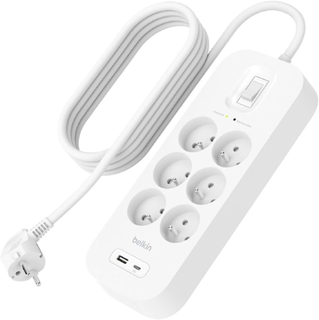 Belkin 6-Fach Steckdosenleiste mit Überspannungsschutz, Wandmontage, 6 Steckdosen, 2-m-Netzkabel, gr