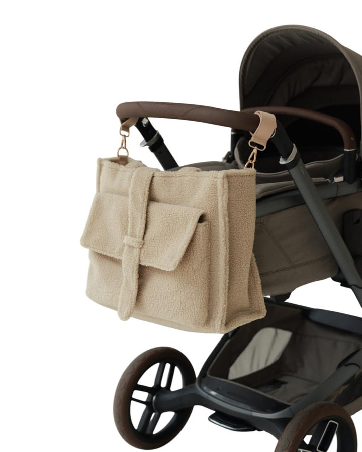 The Brand Wickeltasche Teddy Mom Bag Beige mit Wickelunterlage, Flaschenhalter, Kinderwagenbefestigu