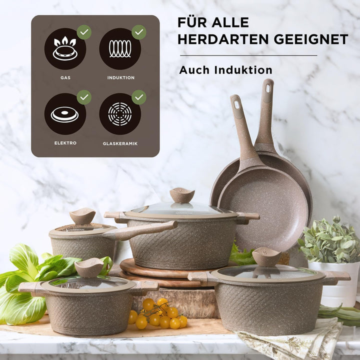 KASANOVA Antihaft-Topfset 0% Fett, Induktionskochgeschirr für alle Kochfelder, Pfannen- und Topfset