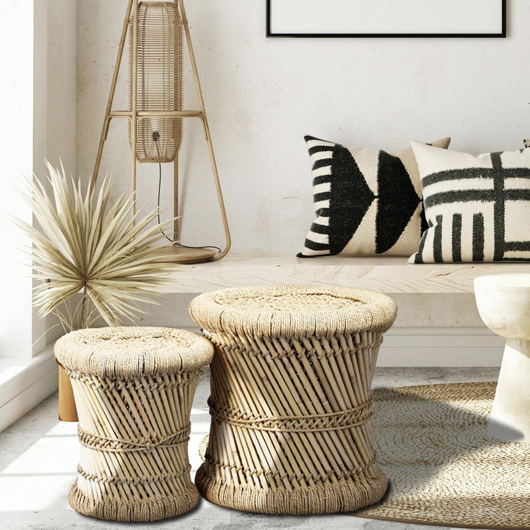 Marrakesch Hocker Beistelltisch aus Bambus Benita ø 36 cm | Ideal im Garten Terrasse und Balkon Beis
