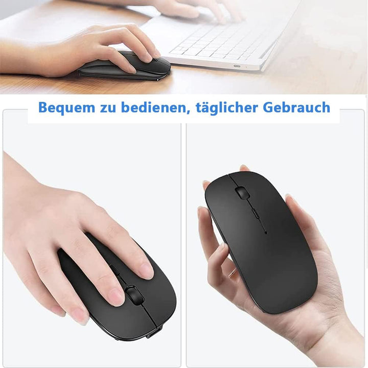 Kabellose Maus Bluetooth, (USB 2,4 GHz + Bluetooth 5.2 + USB-C-Adapter) FunkMaus wiederaufladbar für