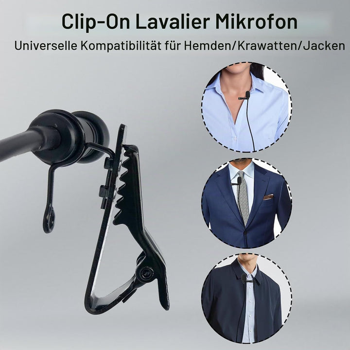Lavalier-Ansteckmikrofon, omnidirektionales Kondensatormikrofon, kabelgebunden, Clip-On-Mikrofon für