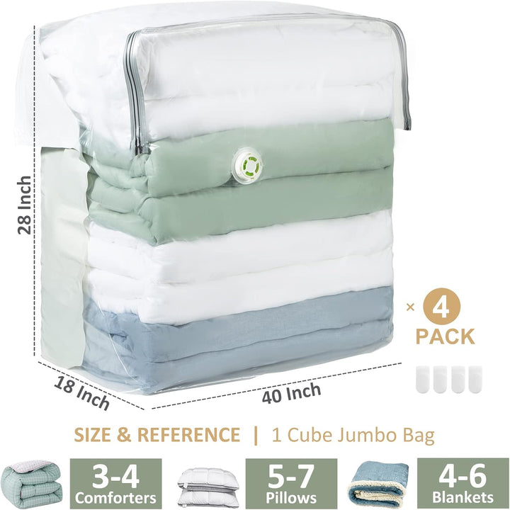 TAILI Breiter Würfel Vakuumbeutel für Kleidung, Jumbo 4 Pack, Extra Grosse Vakuumbeutel kleidung für