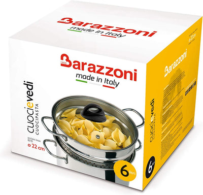 Barazzoni 419048022 Pasta-Topf, Kochen und Zusehen, Spaghetti-Topf, Deckel mit Korb, Made in Italy,