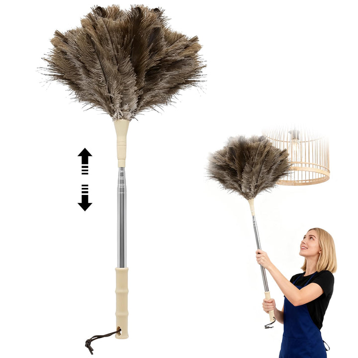 Staubwedel Straussenfedern Staubwedel Teleskop Waschbar Staubwedel Lang Ausziehbar 125cm für Spinnwe