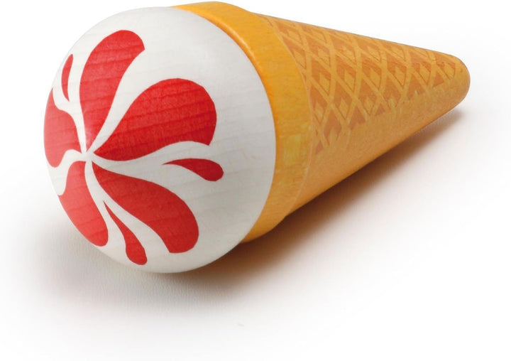 Erzi 14005 EIS Cornetto Erdbeer aus Holz in der Dose, Kaufladenartikel für Kinder, Rollenspiele