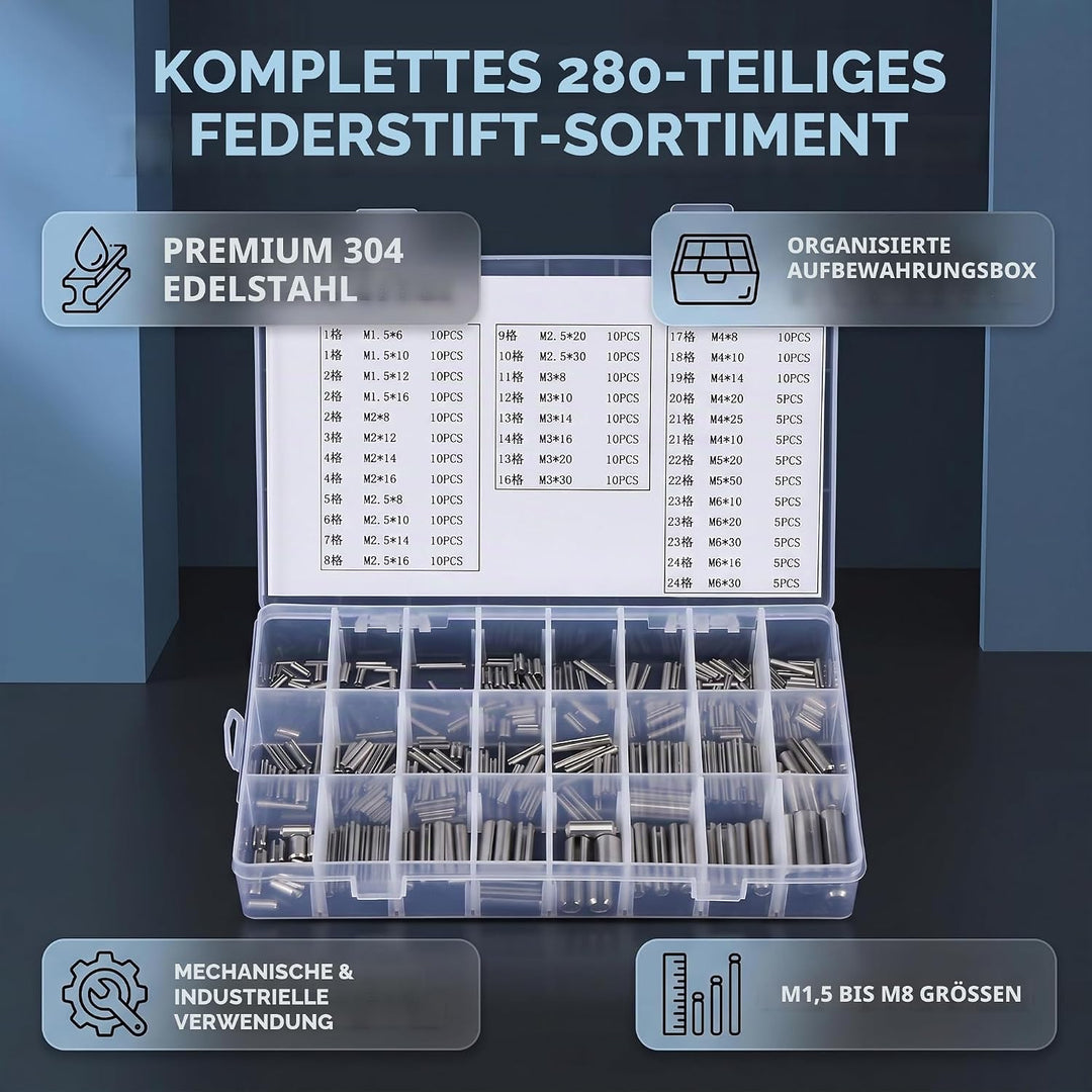 280 Stücke 304 Zylinderstift Kit Edelstahl Elastische Zylinderstift Schrank Möbel Regal Pins Unterst