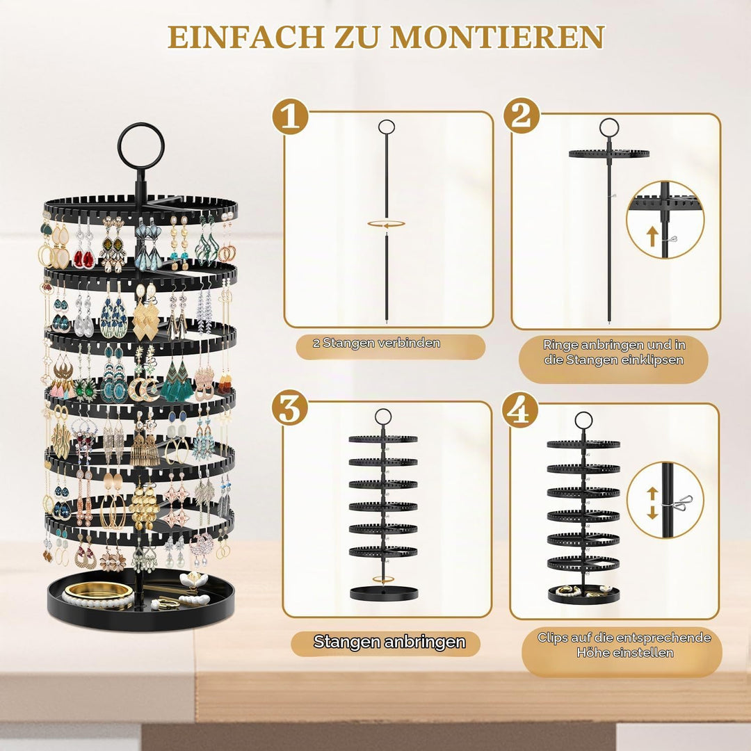 6-Tier-drehender Ohrring-Halter-Organizer-Ständer-justierbarer Kunststoff-Display-Baum mit Metalltab