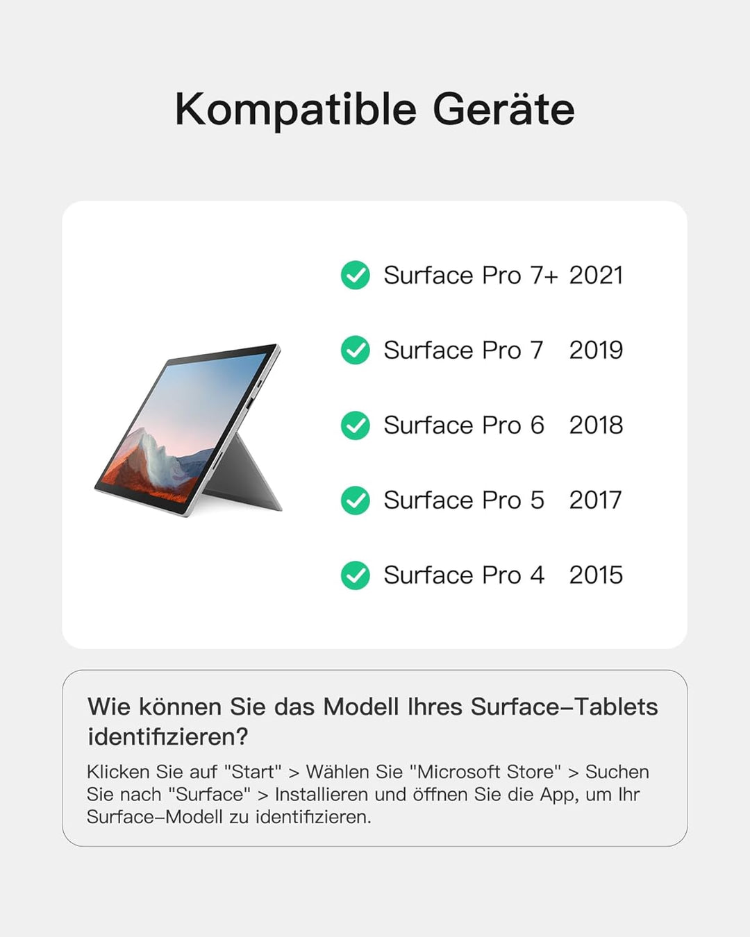 Inateck Surface Pro 7 Tastatur,Kompatibel mit Surface Pro 7/7+/6/5/4 mit Trackpad,Bluetooth 5.3, 7-F