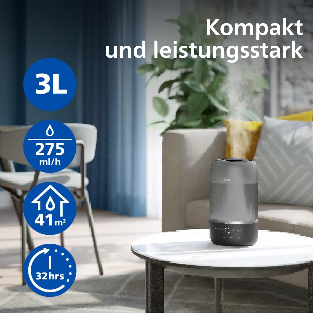 Philips Smart Humidifier - kompakt und dennoch leistungsstark mit himmelhohem Nebel, Aromatherapie,