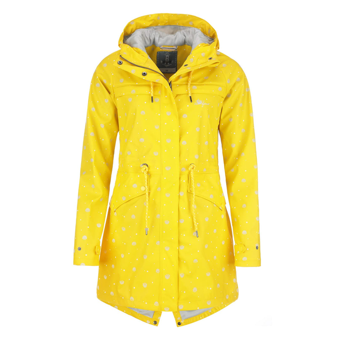 Leitfeuer Damen Regenmantel Kurzmantel mit Allover-Print Muschel - PU-Regenjacke Outdoorjacke wasser
