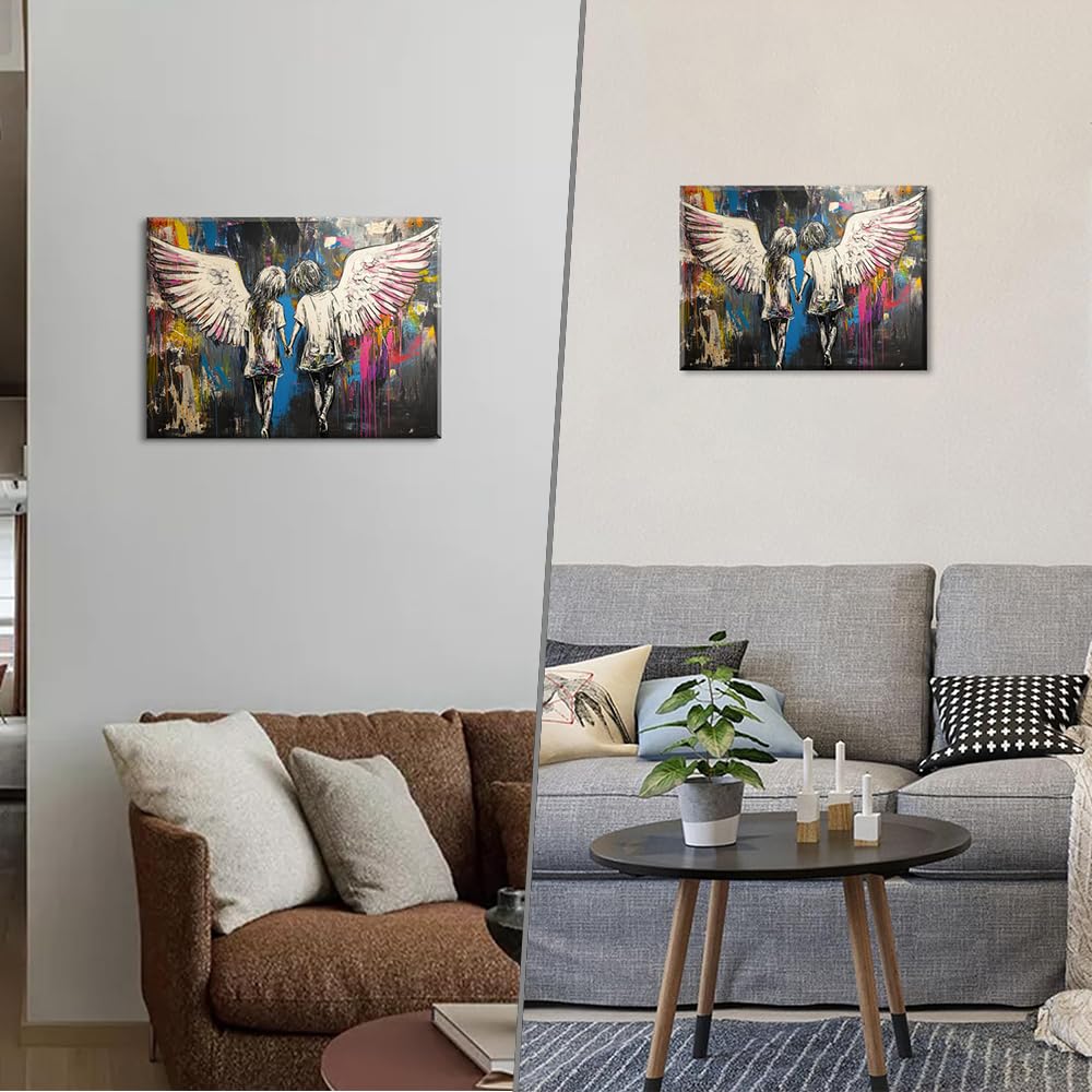 Piy Painting Scrawl Leinwand Gemälde, Junge und Mädchen Leinwandbild, Engel Wanddekoration Gemälde,