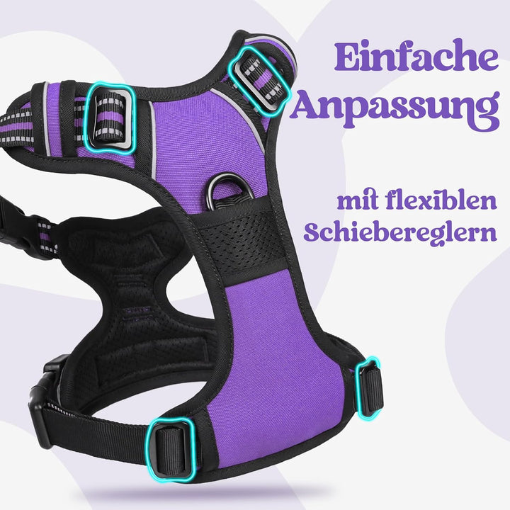 rabbitgoo Hundegeschirr Grosse Hunde Leichtes Anlegen, XL, Lila | Anti Zug, Ohne Kopfdurchzug, Halsv
