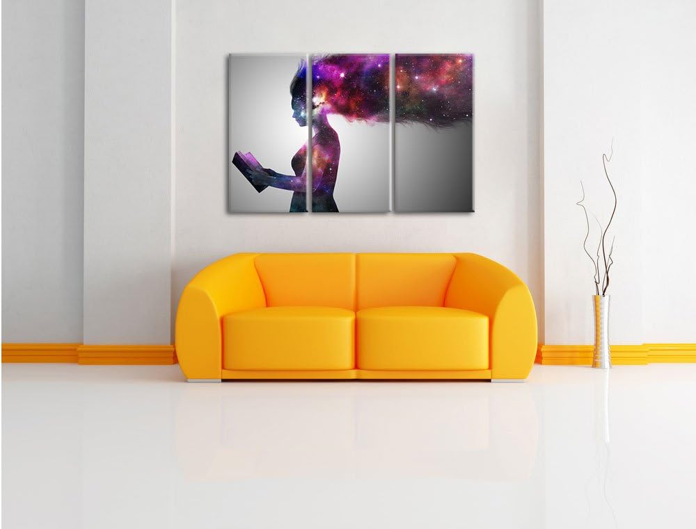 Pixxprint abstrakte Frau mit Buch als Leinwandbild/Grösse: 3 Teilig (120x80) cm/Wandbild/Kunstdruck/