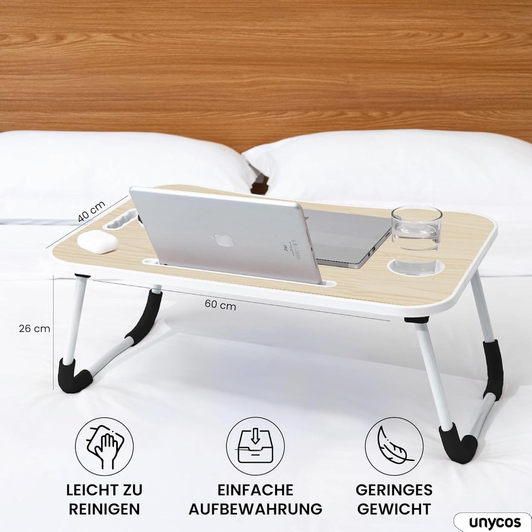 unycos - Klappbarer Laptoptisch, Betttablett, Leseständer, Computertisch, Frühstückstablett, Beistel