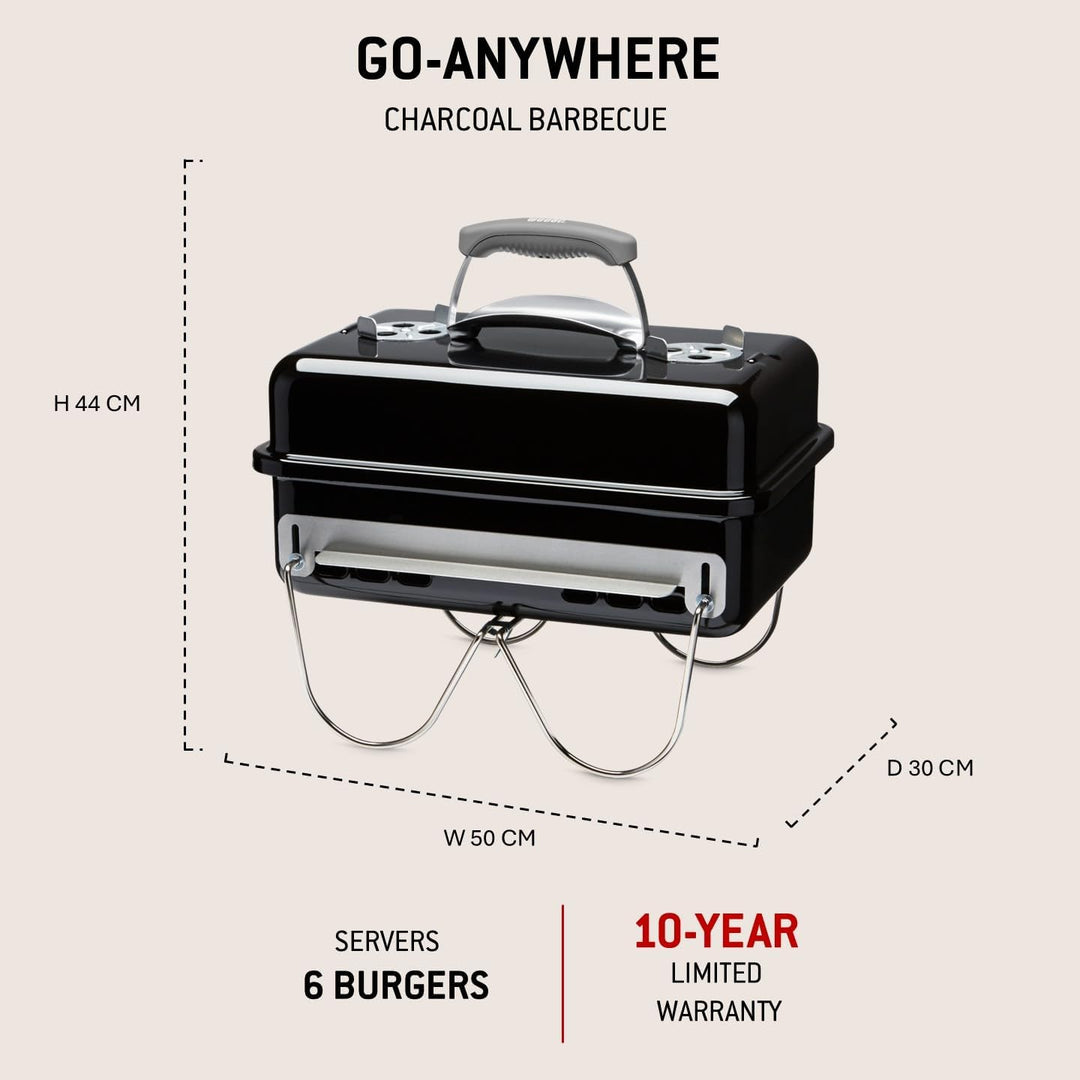 Weber Go-Anywhere Holzkohlegrill, portabel, Schwarz (1131004), 60x38x55 cm Holzkohle