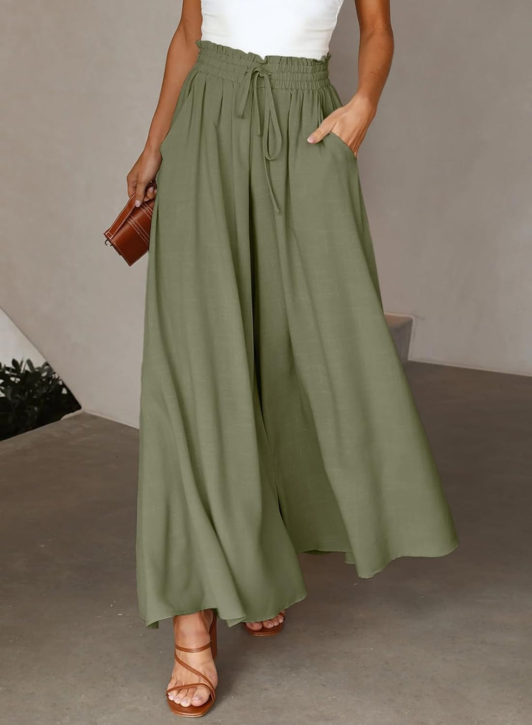 Dokotoo Sommerhose Damen Leicht Palazzo Hose Elegant Sommer High Waist Baggy Freizeithose Baumwolle