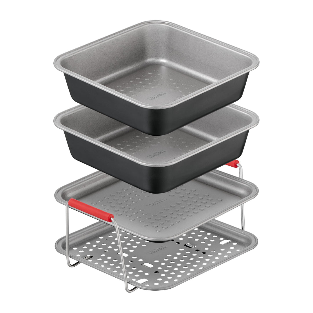 Tefal Dail'Easy 4-tlg. Heissluftfritteusen Accessoires Set, Lochblech-Tablett, Backblech, 2x Quadrat