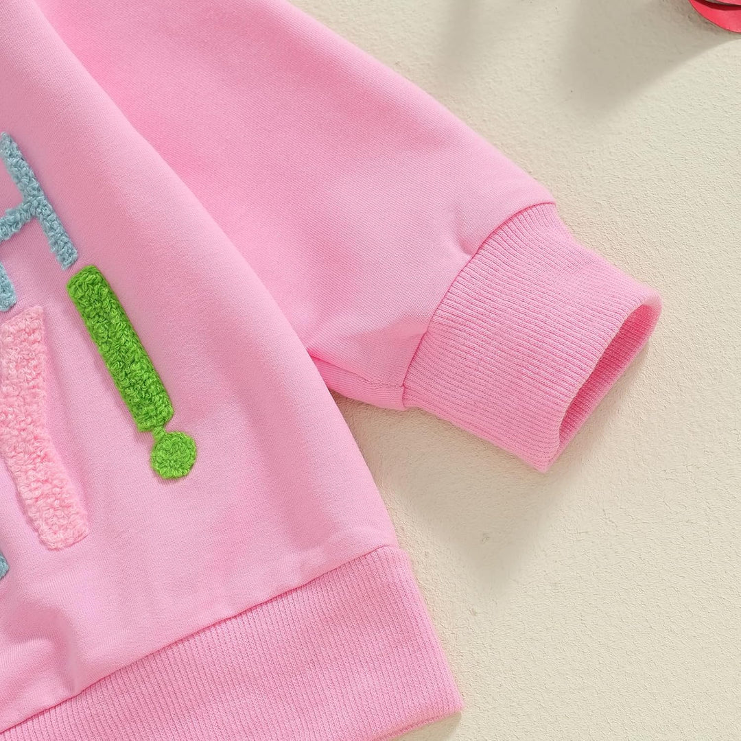 MAHUAOYIXI Baby Mädchen Geburtstag Outfit Prinzessein Spitzen Rock Set Langarm Buchstaben Stickerei