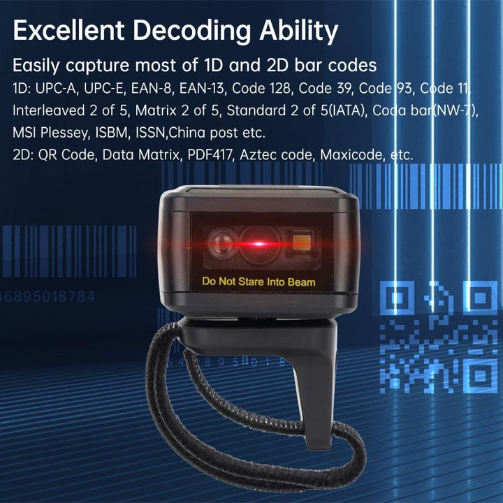 Marhynchus 2D -Barcode -Scanner Tragbarer Finger Handheld Wearable Ring Barcode Reader Wireless BT 2