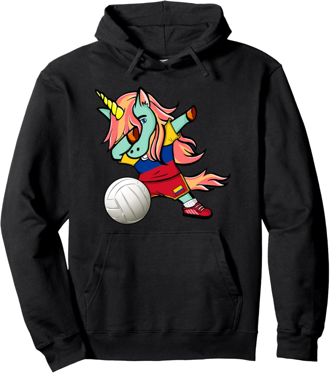 Dabbing Einhorn Kolumbien Volleyball - Kolumbianische Flagge Pullover Hoodie