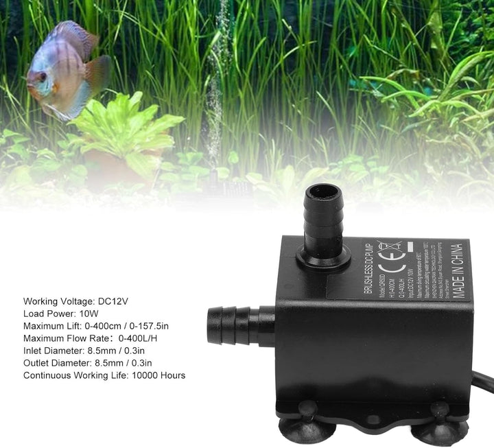 Tauchwasserpumpe, DC 12 V 10 W 0-400 l/h Mikrobürstenlose Pumpe Mini-Wassertransferpumpe für das Was