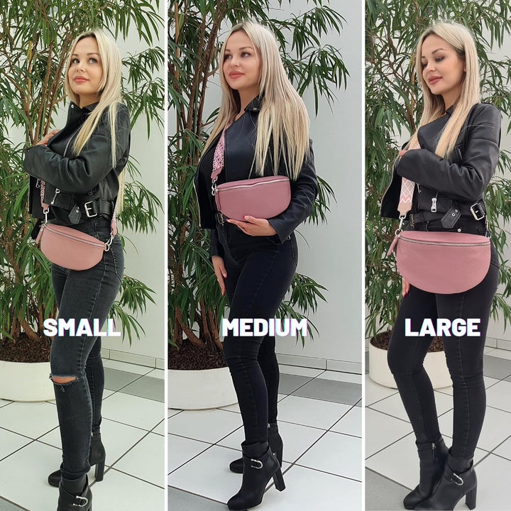 Blade Bauchtasche Damen Echtleder, stylische Gürteltasche Damen mit 2 gemusterten und Leder abnehmba