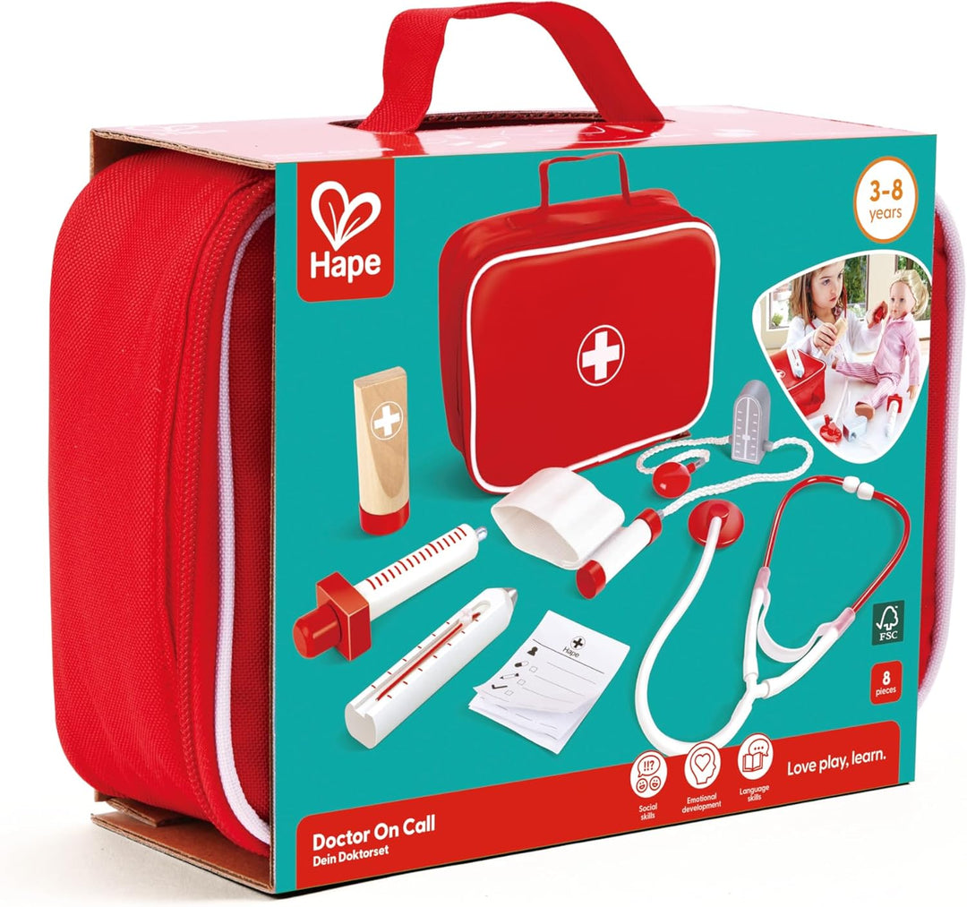 Hape Dein Doktorset Arztkoffer Rollenspiel-Set aus Holz ab 3 Jahren, Rot