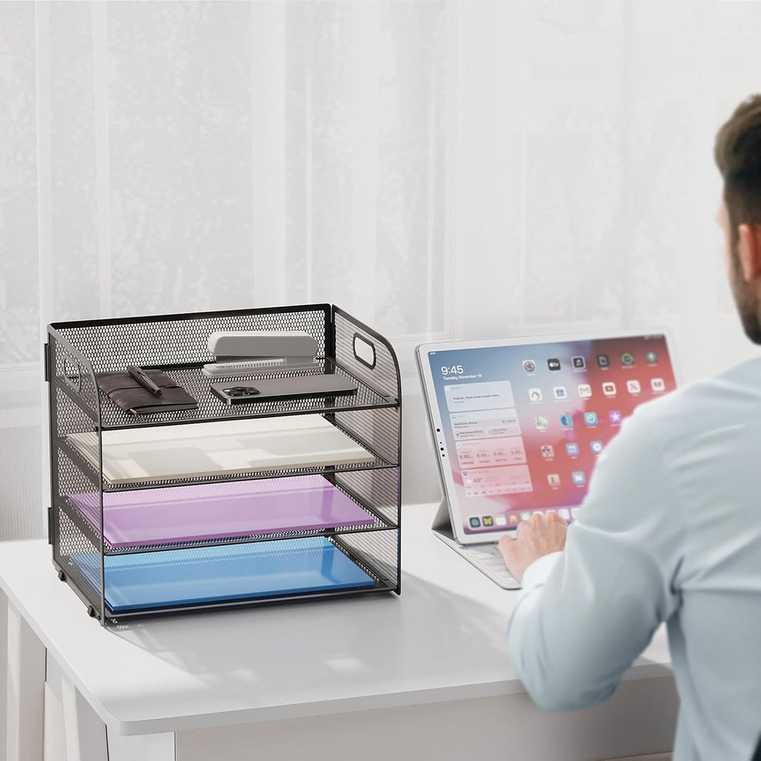 Marbrasse Schreibtisch Ablagen Organizer,4-Stufige Brief Papier Ablage mit Griff,Metall Gitter Desig