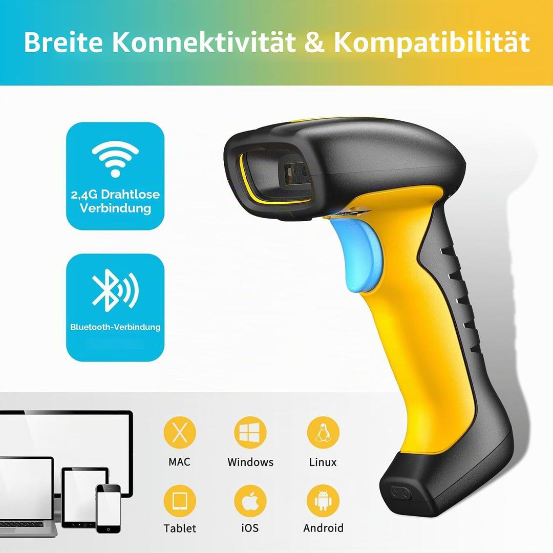 NETUM Industrie QR Barcode Scanner Bluetooth mit Dockingstation, 1D/2D Kabelloser Scanner, 2600mAh A