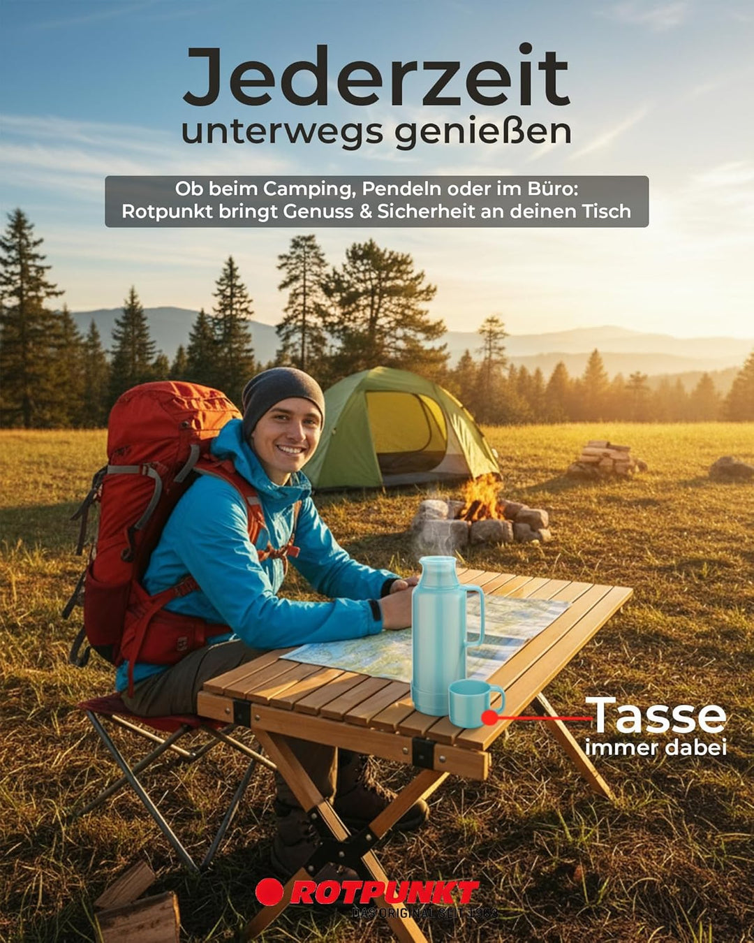 ROTPUNKT Isolierflasche 1 Liter mit integriertem Becher - Hochwertige Isolierkanne Made in Germany I