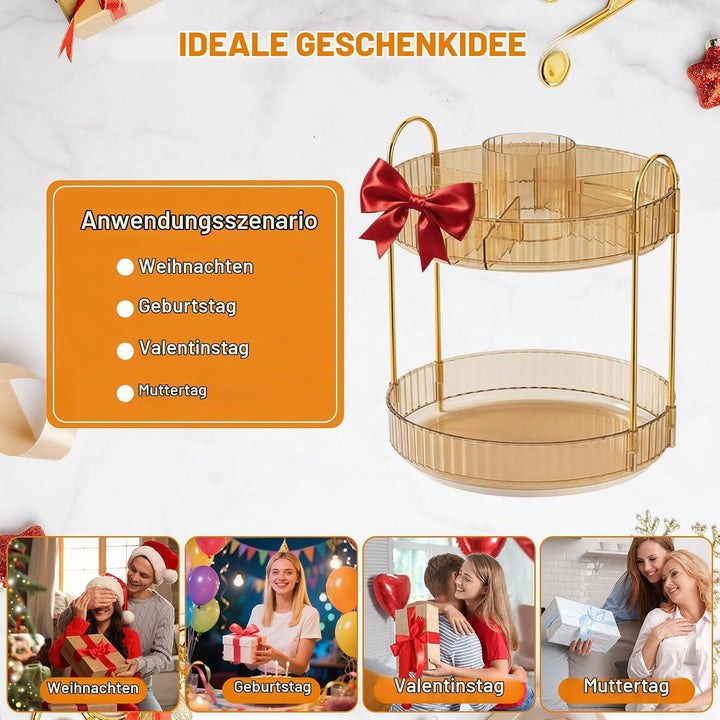 SHANNA Make Up Kosmetik Organizer: 2-stufiger 360° Drehbarer Kosmetik-Parfümständer, Toilettenartike