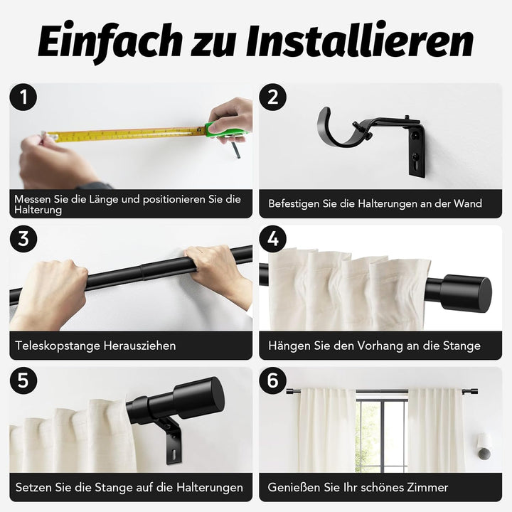 Schwarz Gardinenstange Vorhangstange Ausziehbar Curtain Rod Gardinenstangen für Fenster Outdoor (Sch