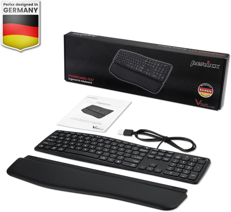 Perixx PERIBOARD-527 Wired Comfort USB Keyboard - Laptop Scissor Keys - Curved Ergo-Lite Design - De