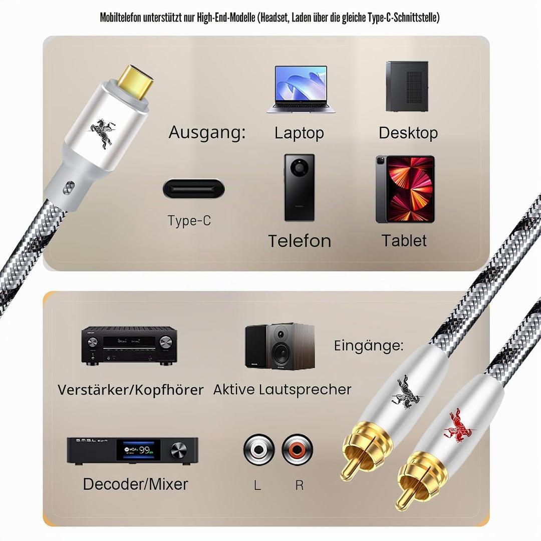 Impeto High End USB C auf Cinch Audio Kabel Type C auf 2 RCA Stereo Adapter kabel mit iPhone 15 -Ser