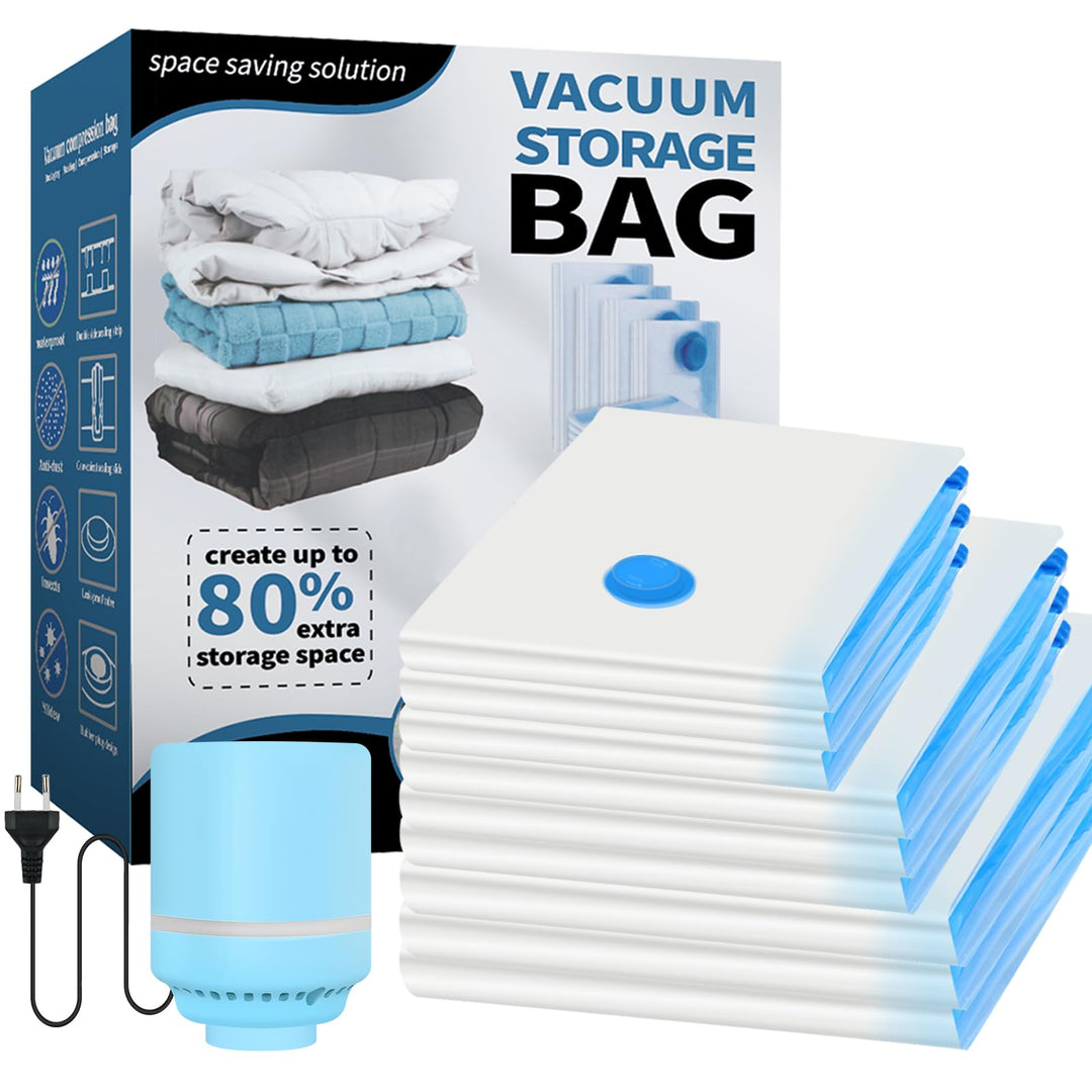 Vakuumbeutel mit Elektrische Pumpe, 10 Stück Vakuumbeutel Kleidung (3*40*60cm, 3*60*80cm, 3*80*100cm